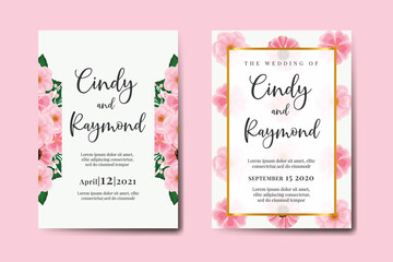 Obraz premium Wedding invitation frame set, floral watercolor Digital hand drawn Pink Flower design Invitation Card Template