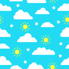 Cute seamless clouds pattern with blue background