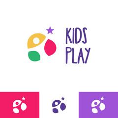 Education learning logo template modern vector abstract design concept hand kids reaching star play toys icon emblem for courses classes schools baby care