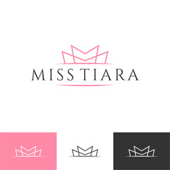 Vintage Elegant Gold Tiara Logo symbol. Luxury geometric royal logotype sign mark. Abstract beauty care facial fashion makeup skin care cosmetic icon vector design © Anang