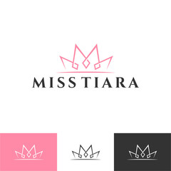 Vintage Elegant Gold Tiara Logo symbol. Luxury geometric royal logotype sign mark. Abstract beauty care facial fashion makeup skin care cosmetic icon vector design © Anang
