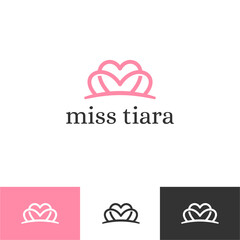 Vintage Elegant Gold Tiara Logo symbol. Luxury geometric royal logotype sign mark. Abstract beauty care facial fashion makeup skin care cosmetic icon vector design