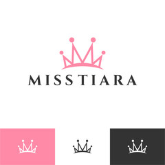 Vintage Elegant Gold Tiara Logo symbol. Luxury geometric royal logotype sign mark. Abstract beauty care facial fashion makeup skin care cosmetic icon vector design © Anang