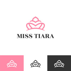 Vintage Elegant Gold Tiara Logo symbol. Luxury geometric royal logotype sign mark. Abstract beauty care facial fashion makeup skin care cosmetic icon vector design