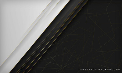 Obraz premium Elegant abstract black and white background with line golden elements. Realistic luxury 3d modern concept.