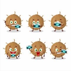 Photographer profession emoticon with beta coronavirus cartoon character