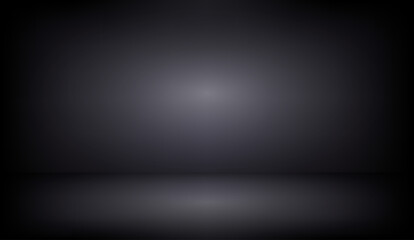 Black studio background abstract. Gradient with border black vignette. Empty light room. Clean design for displaying product. 3D Vector illustration.