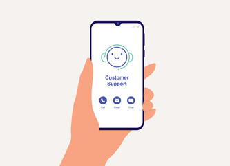 Customer Using Smartphone With A Friendly Online Customer Service And Support Mobile App.