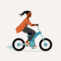 Fototapeta na wymiar Young Black Woman Riding An Electric Bike. Ebike. E-Bike.