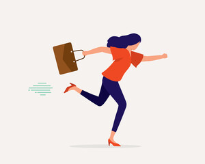 Happy Female Employee With Briefcase Feeling Excited To Go To Work. Job Satisfaction. Rushing To Work.