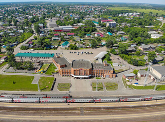 Aerial view of the railway station (Kotelnich, Kirov region, Russia)