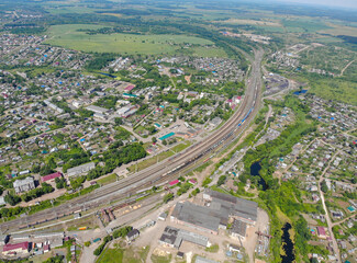 Fototapeta na wymiar Aerial view of the railway station (Kotelnich, Kirov region, Russia)