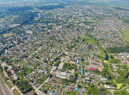 Aerial view of the city in summer (Kotelnich, Kirov region, Russia)