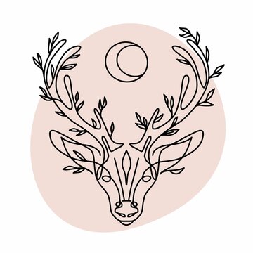 recommend clip art: Deer head with thin continuous black line