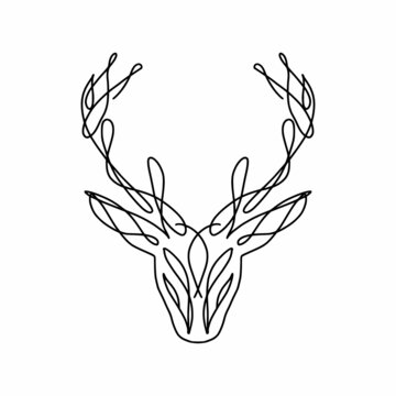 A deer's head with horns drawn by hand with a thin black line