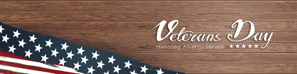 veterans day, November 11, honoring all who served, posters, modern hand writing brush design wooden background vector illustration