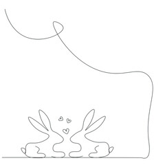 Bunny love hearts animal line drawing vector illustration