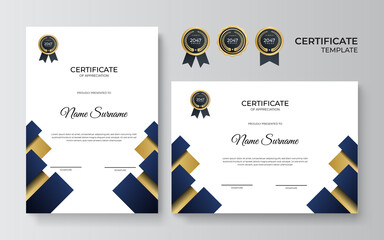 Elegant blue and gold diploma certificate template