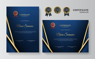 Modern elegant blue gold certificate template