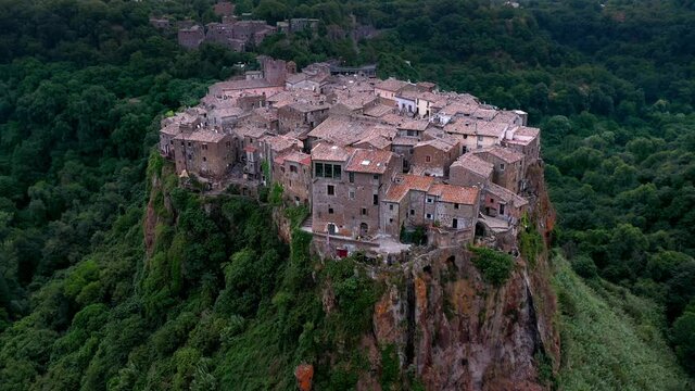 Calcata, medieval italian village in Viterbo province, Lazio ,Italy. Aerial view