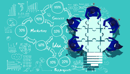 Community trading market analysis  Business group Brainstorm working,connect jigsaw pieces,for  success,plan,think,search,analyze,communicate, futuristic idea innovation technology modern.vector