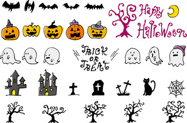 ハロウィーンのイメージイラストセット（手描き）