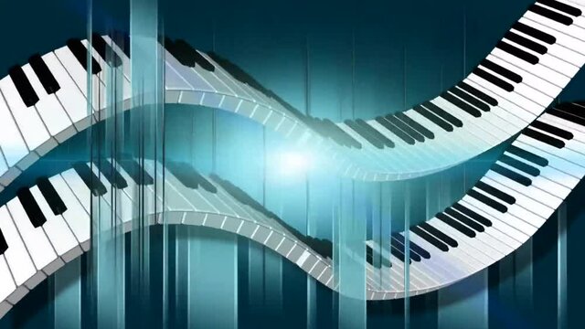 Two flowing lines of piano keyboards motion background loop.Music in motion HD loop able. Double Flowing Piano Keys.Animated Background Piano keyboard In Motion.