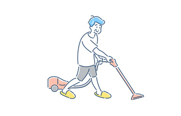 家事をする人物　シニア　男性　掃除機　イラスト