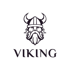 Viking head vector image. Viking warrior with horned helmet.