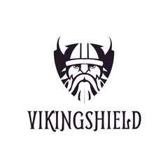 Obraz premium Viking head vector image. Viking warrior with horned helmet.