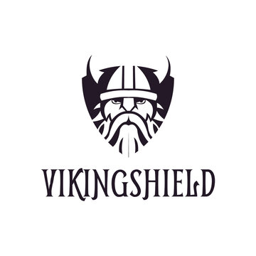 Viking head vector image. Viking warrior with horned helmet.