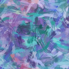 Seamless random faux digital paint stroke pattern print. High quality illustration. Procedural painting with realistic brush strokes in bright trendy colors. Abstract art for surface design and print.