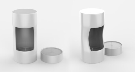 Matte Aroma Lamp with Candles Mockup isolated on white background. 3d illustration