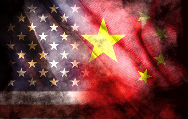 It combines the American flag and the Chinese flag, telling the concept of communication and...