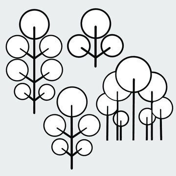 Set of circle tree's. Concept minimalist. With black line art. Icon logo creatice design. Suitable for kids coloring book. Editable element