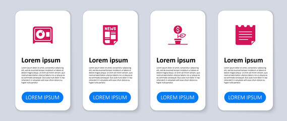 Set Notebook, Dollar plant, News and Safe. Business infographic template. Vector