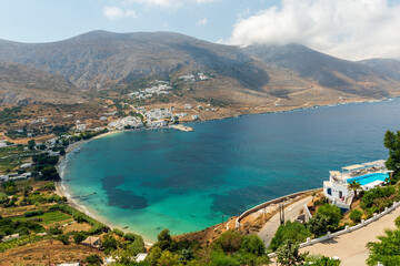 Panorama view of Aegiali and Lagada village in  Amorgos island  Greece
