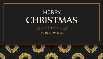 Festive flyer merry christmas and happy new year black color with luxury orange ornament