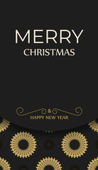 Festive flyer merry christmas black color with vintage orange ornament