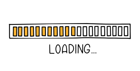 Progress bar in doodle sketch style. Loading icon image. Hand drawn vector illustration.