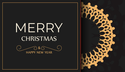Obraz na płótnie Canvas Black merry christmas flyer template with luxury orange pattern