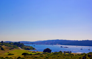 beautiful view of the agean sea  and mountains in summer