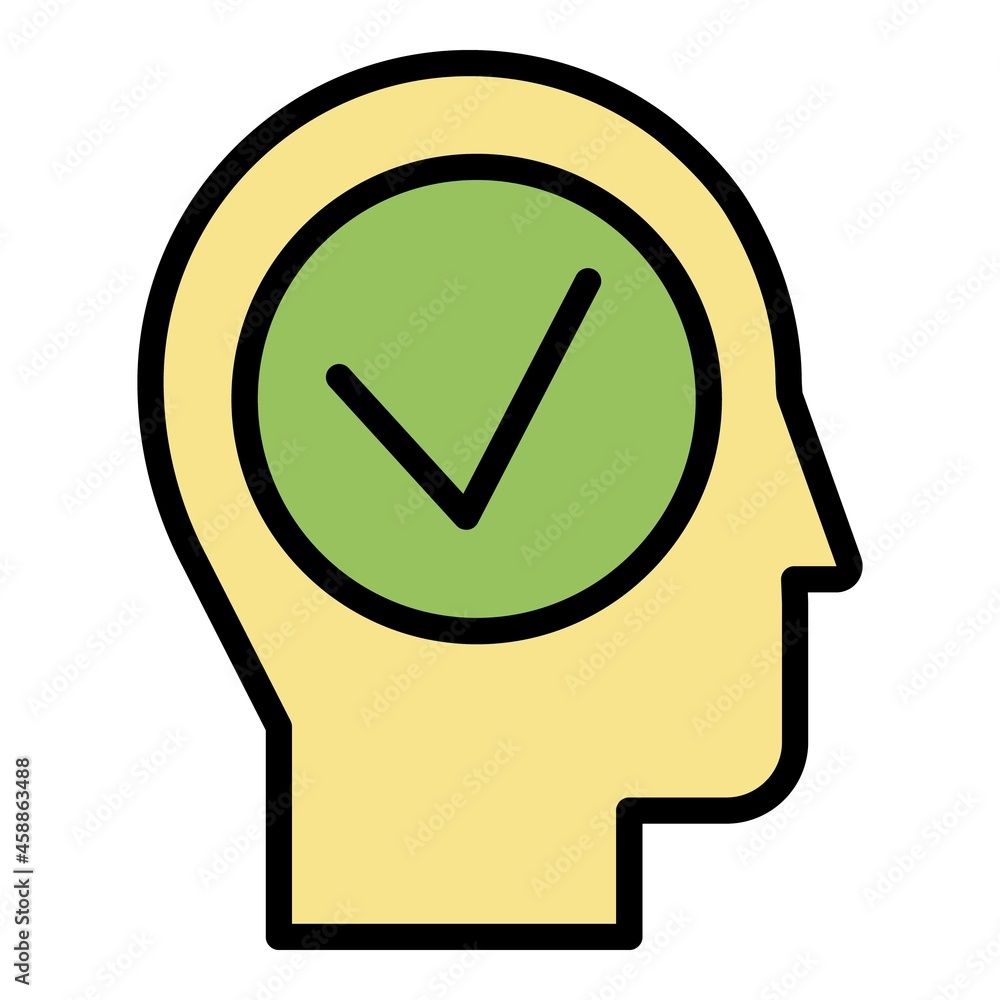 Aufkleber head and check icon. outline head and check vector icon color flat isolated
