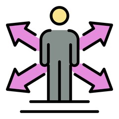 Man arrows to the sides icon. Outline man arrows to the sides vector icon color flat isolated - obrazy, fototapety, plakaty