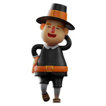 Thanksgiving Pilgrim Man 3D Cartoon Design shares his happy feeling