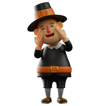3D Thanksgiving Pilgrim Man Cartoon Character has a lot of laughs