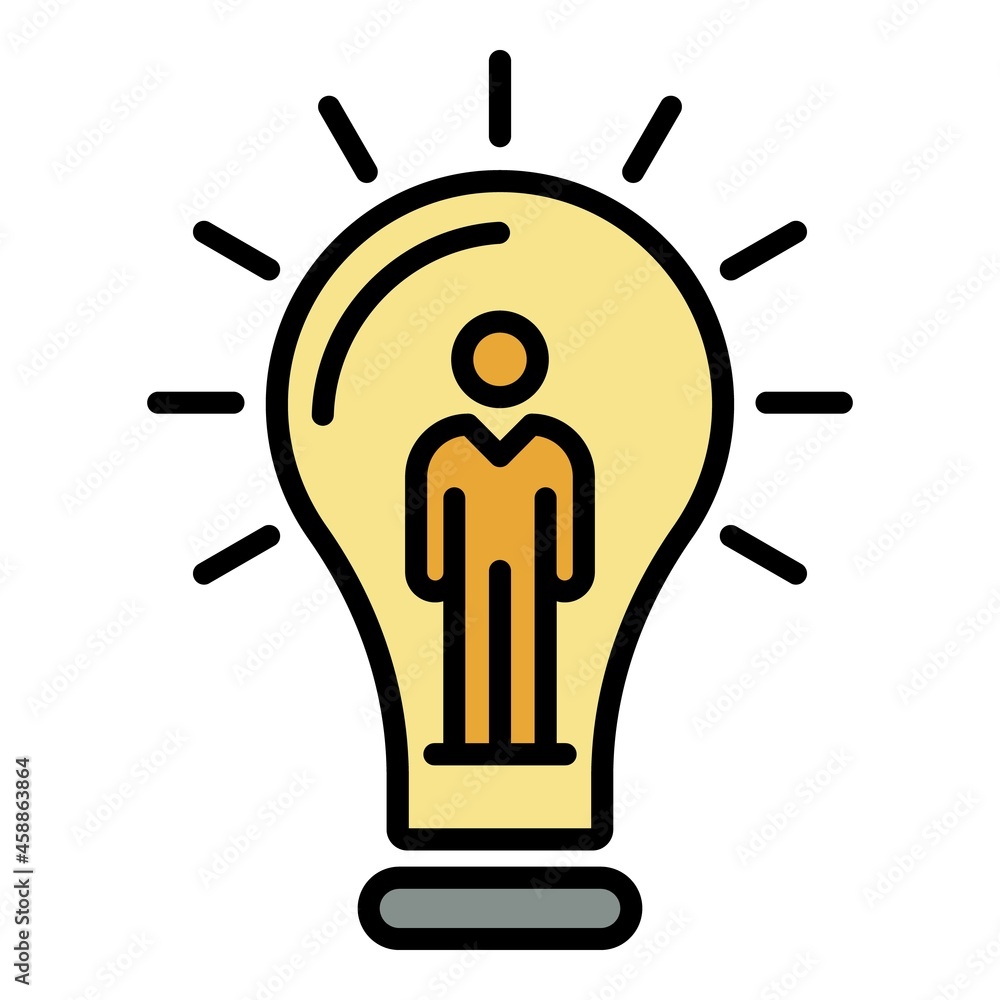 Poster man in a light bulb icon. outline man in a light bulb vector icon color flat isolated