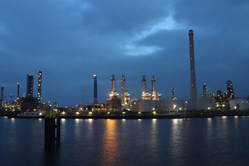 refinery of Shell and tanks of Mobil in the Pernis harbor Rotterdam