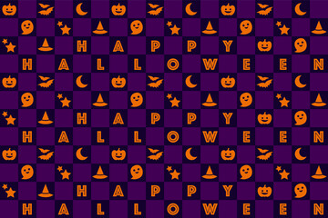 ハロウィンモノグラムパターン（紫/オレンジ）