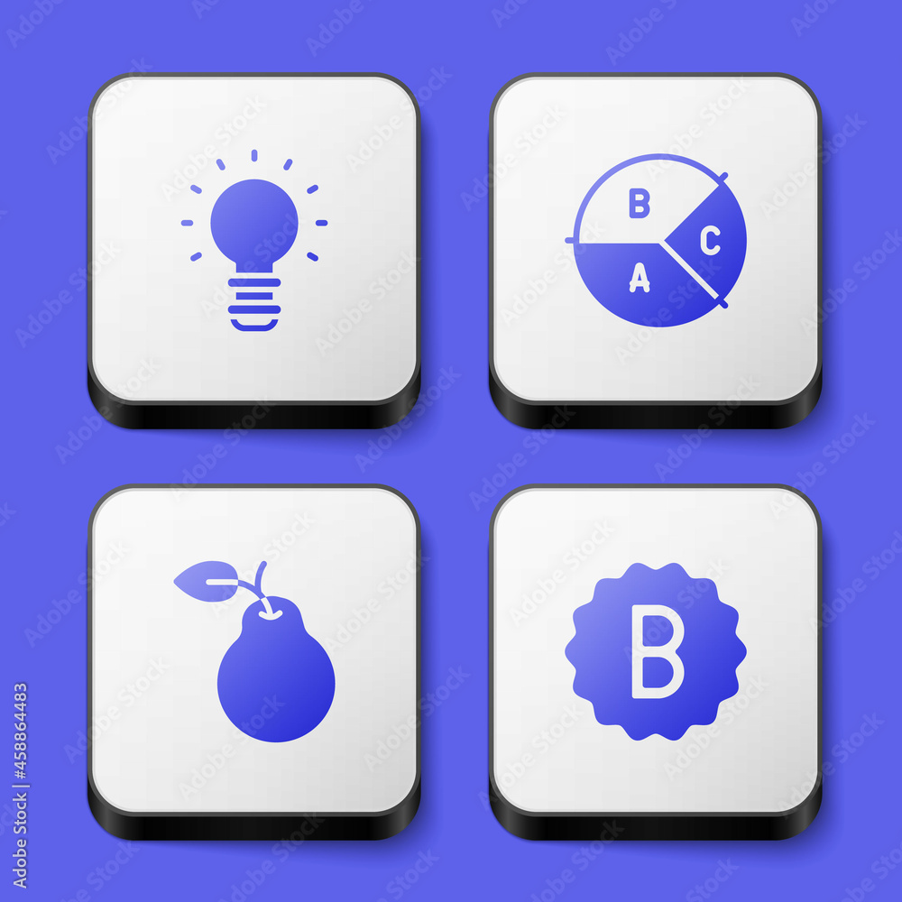 Poster set creative lamp light idea, pie chart infographic, pear and exam paper with incorrect answers icon